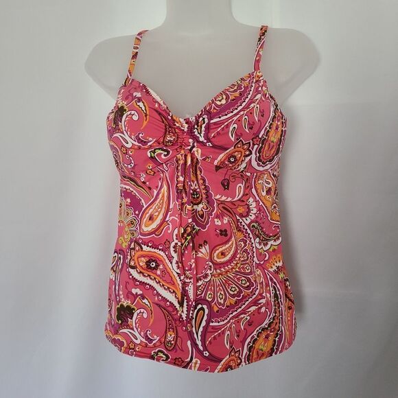 Land's End Paisley Underwire Tankini Swim Top sz 6 - Picture 1 of 6